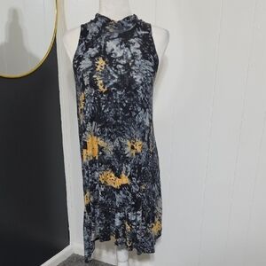 EARTHBOUND Black & Mustard Sleeveless Tie-Dye Midi Dress